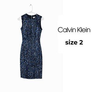 Calvin Klein Blue Patterned Midi Dress